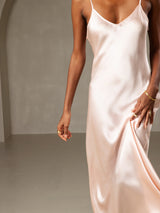 [Rosa] SilkSilky-ES Spaghetti Strap V Neck Vestido 005