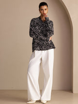 [Ola Negra] SilkSilky-ES Long Sleeve Lapel Collar Blusas de Mujer 005