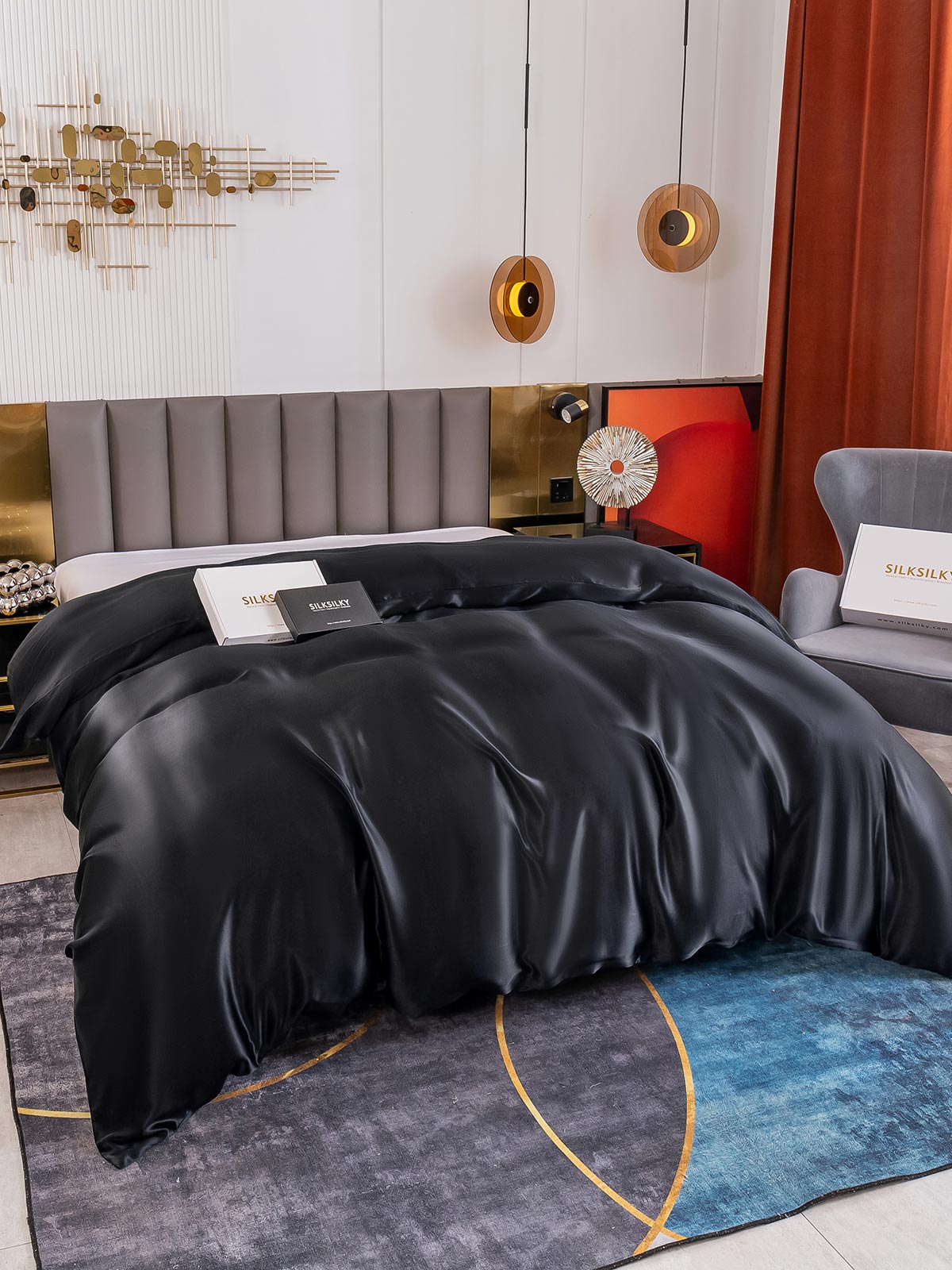 [Negro] SilkSilky-ES 19Momme Seda Pura Duvet Cover 004