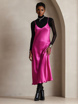 [Rosa Roja] SilkSilky-ES Spaghetti Strap V Neck Vestido 004