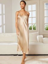 [Champán] SilkSilky-ES Spaghetti Strap V Neck Camisón 004