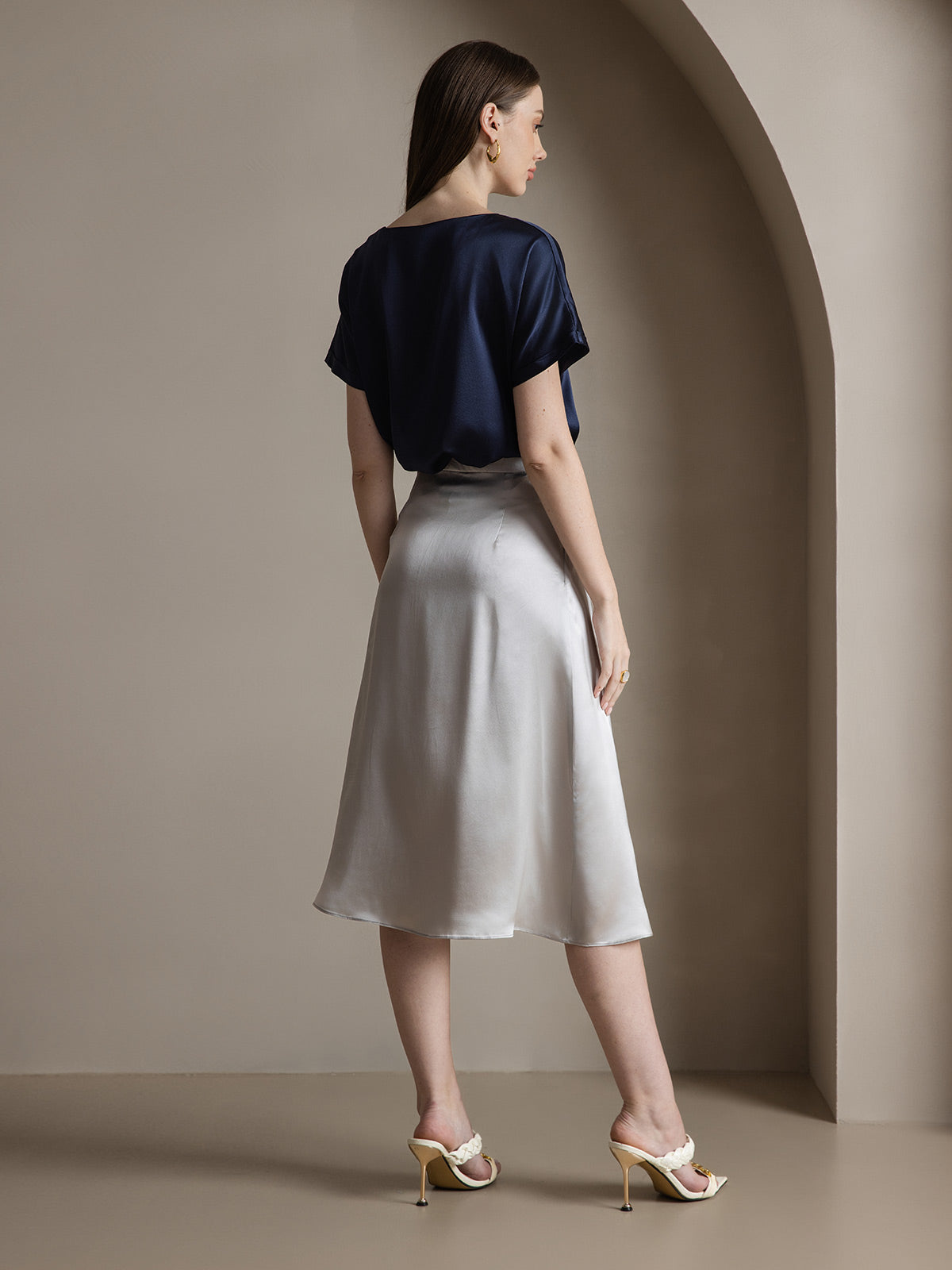 [Gris Claro] SilkSilky-ES 19Momme Seda Skirt 006