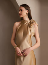 [Champán] SilkSilky-ES Sleeveless Halter Vestido 004