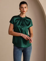 [Verde Oscuro] SilkSilky-ES Short Sleeve Blouse 003