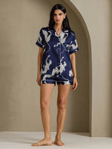 [Guepardo Azul Marino] SilkSilky-ES Short Sleeve Notch Collar Pijamas de mujer 007