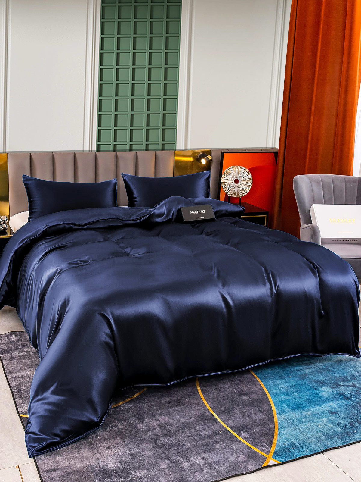 [Azul Oscuro] SilkSilky-ES 25Momme Seda Pura Bedding Set 004