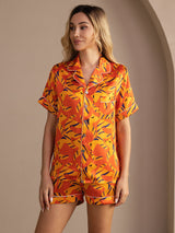 [Perro Naranja] SilkSilky-ES Short Sleeve Lapel Collar Pijamas de mujer 003