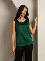 [Verde Oscuro] SilkSilky-ES Sleeveless Round Neck Top de tirantes 004
