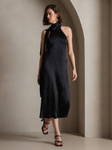 [Negro] SilkSilky-ES Sleeveless Halter Vestido 007