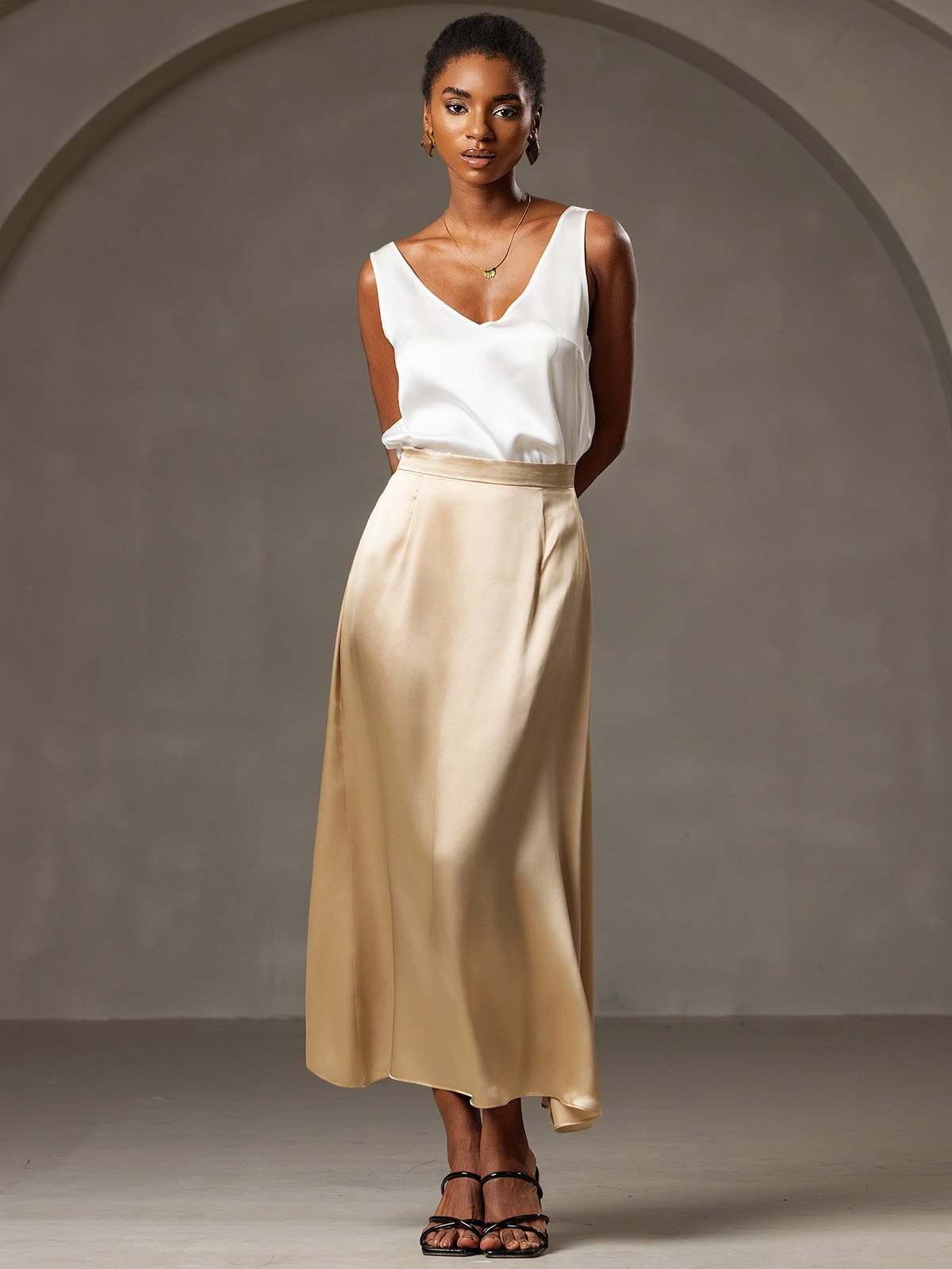 [Champán] SilkSilky-ES 19Momme Seda Skirt 001