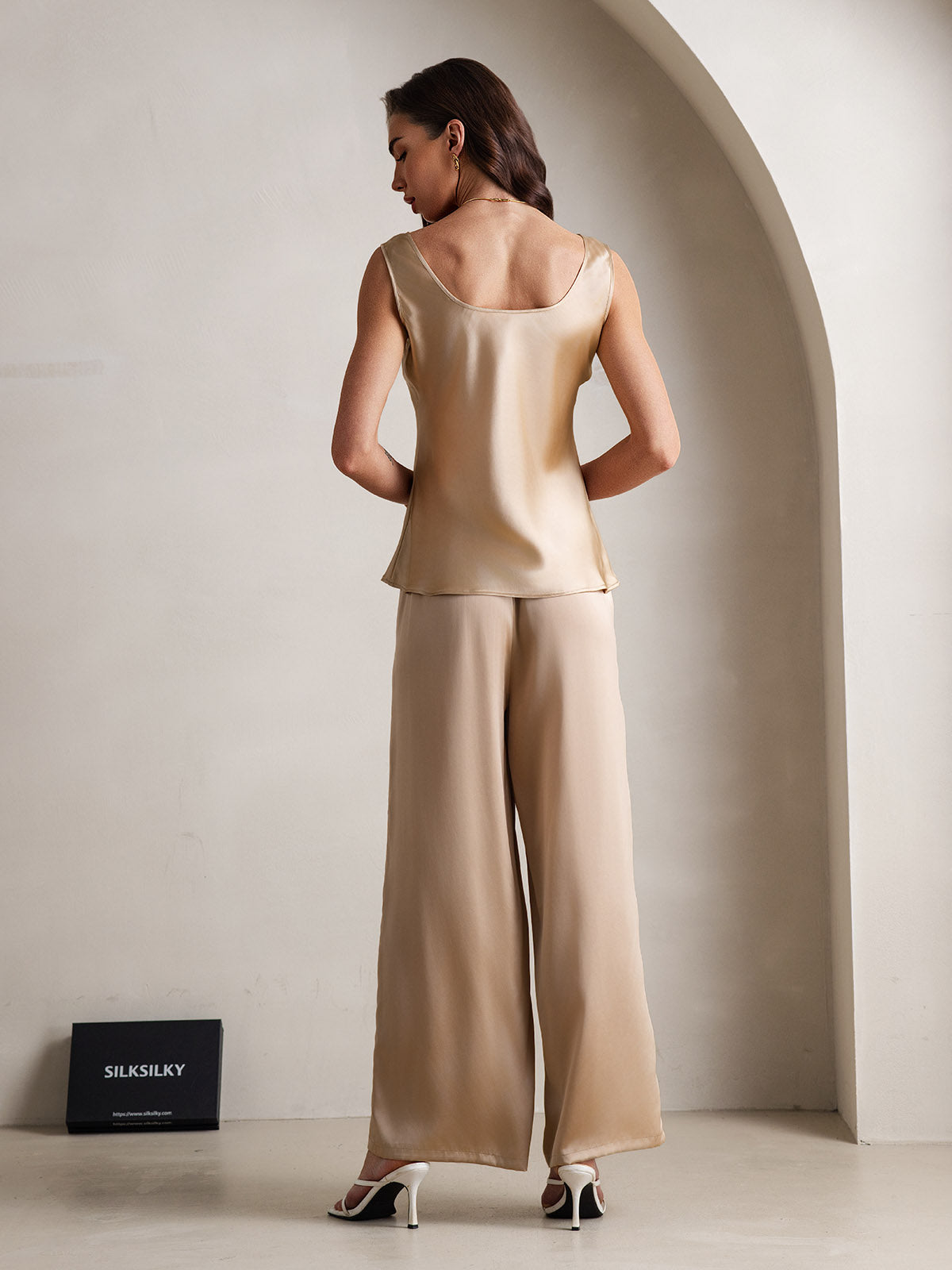 [Champán] SilkSilky-ES Sin mangas Escote Cuadrado Conjunto de tirantes 002