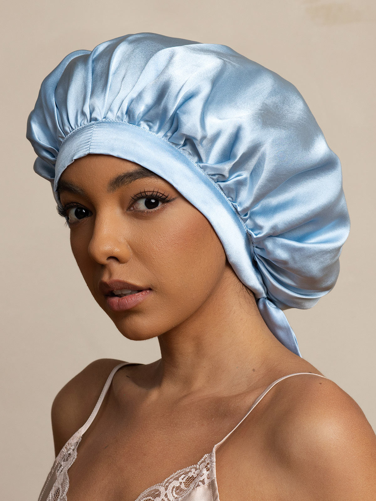 [Azul Claro] SilkSilky-ES Seda Pura Sleep Cap 002