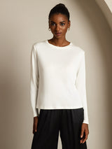 [Blanco] SilkSilky-ES Long Sleeve Crew Neck Camisetas de Mujer 003