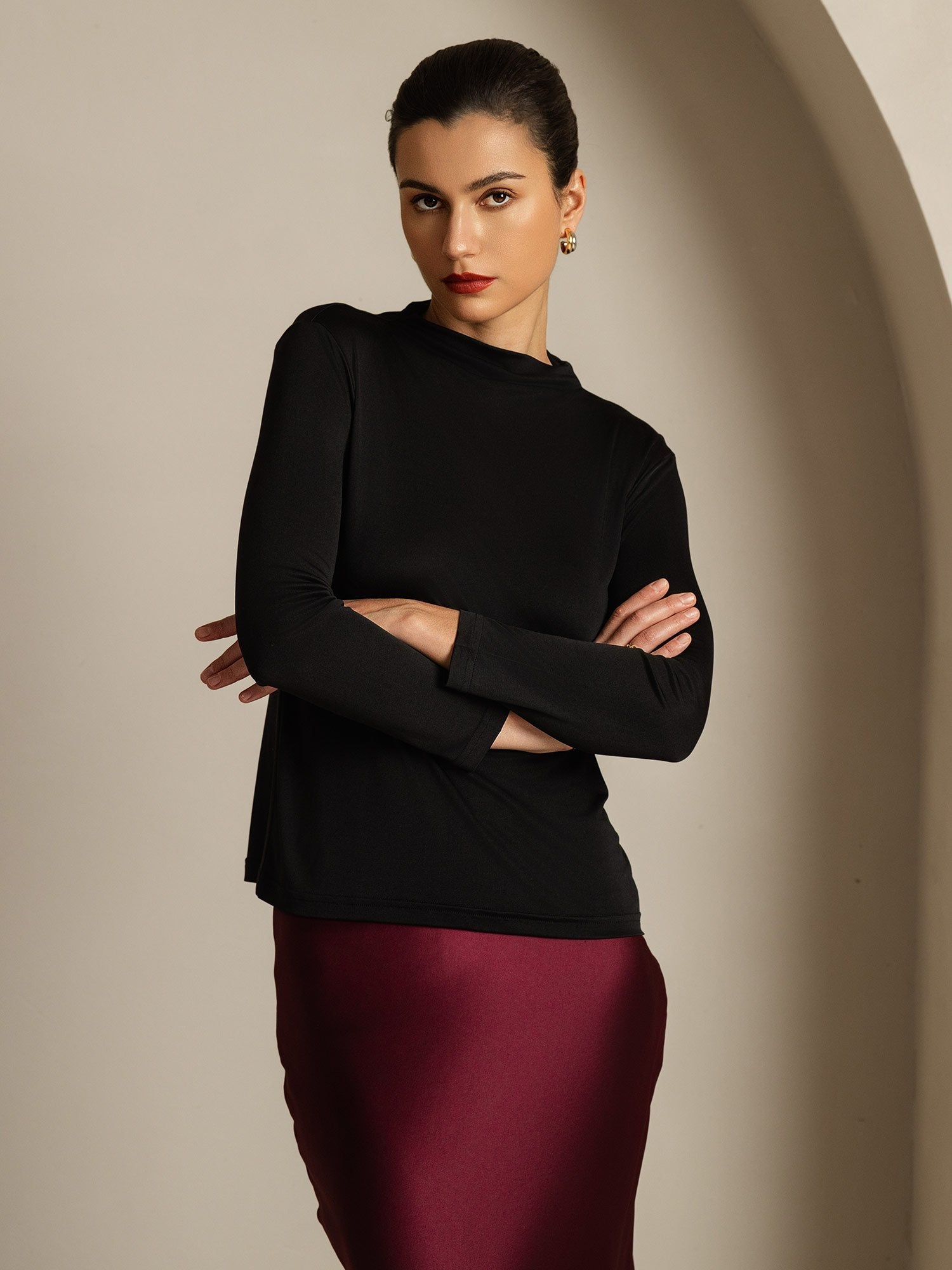 [Negro] SilkSilky-ES Seda Pura Womens T-Shirt 003