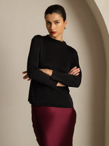 [Negro] SilkSilky-ES Seda Pura Womens T-Shirt 003