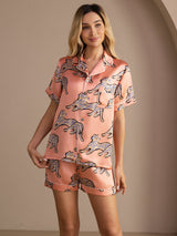 [Gato Rosa] SilkSilky-ES Short Sleeve Lapel Collar Pijamas de mujer 003
