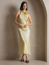 [Amarillo Claro] SilkSilky-ES Sleeveless Halter Vestido 003