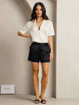 [Negro] SilkSilky-ES 19Momme Seda Womens Shorts 004,