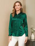 SilkSilky-ES-Seda-Manga-larga-Cuello-Camisero-Blusas-de-Mujer-Verde-Oscuro-004