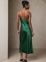 [Verde] SilkSilky-ES Spaghetti Strap V Neck Vestido 002