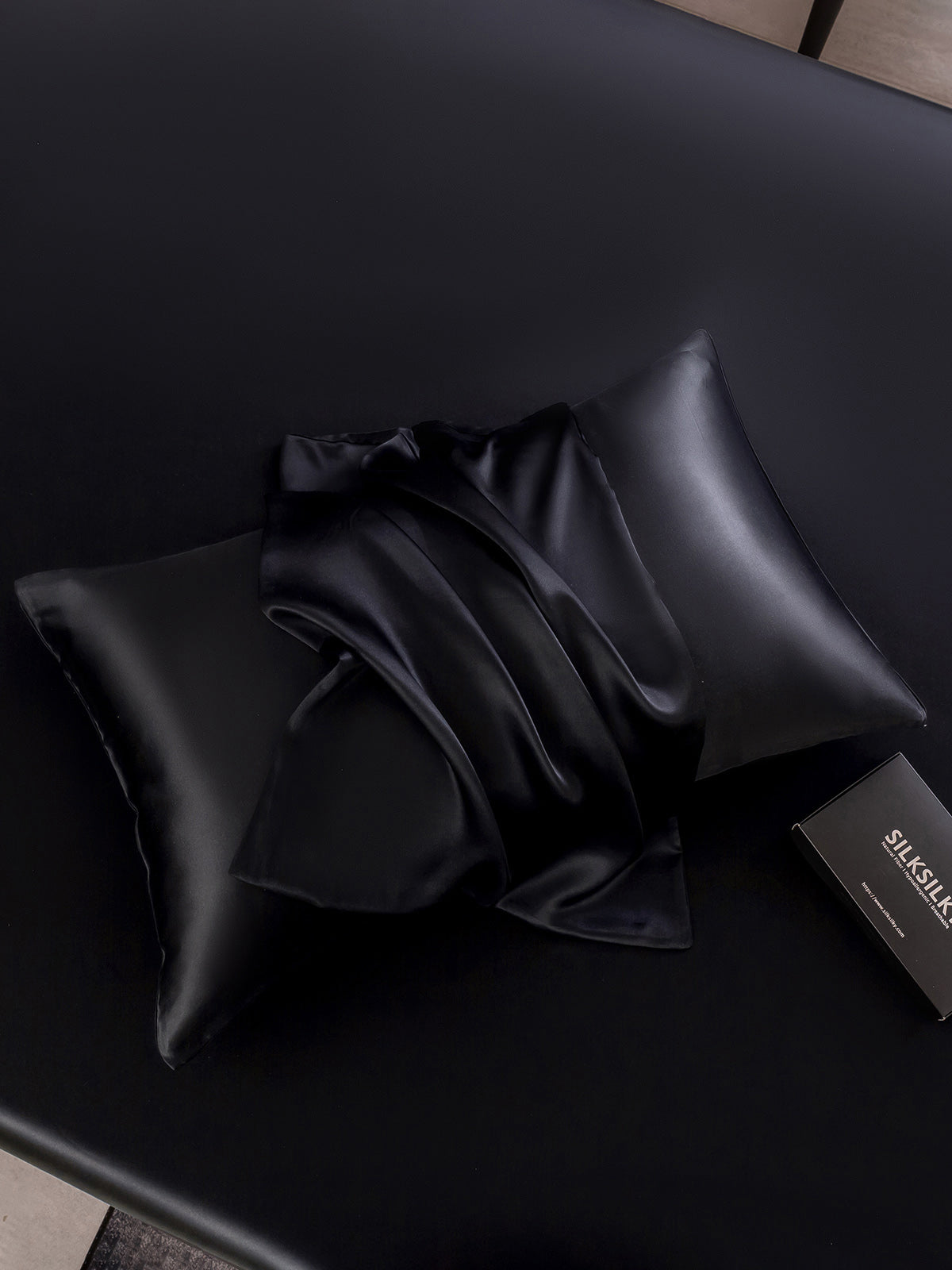 SilkSilky-ES 30Momme Seda Pura Pillowcase Negro 003