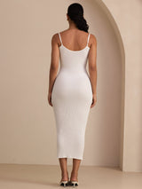 [Blanco] SilkSilky-ES Spaghetti Strap Boat Neck Vestido 002