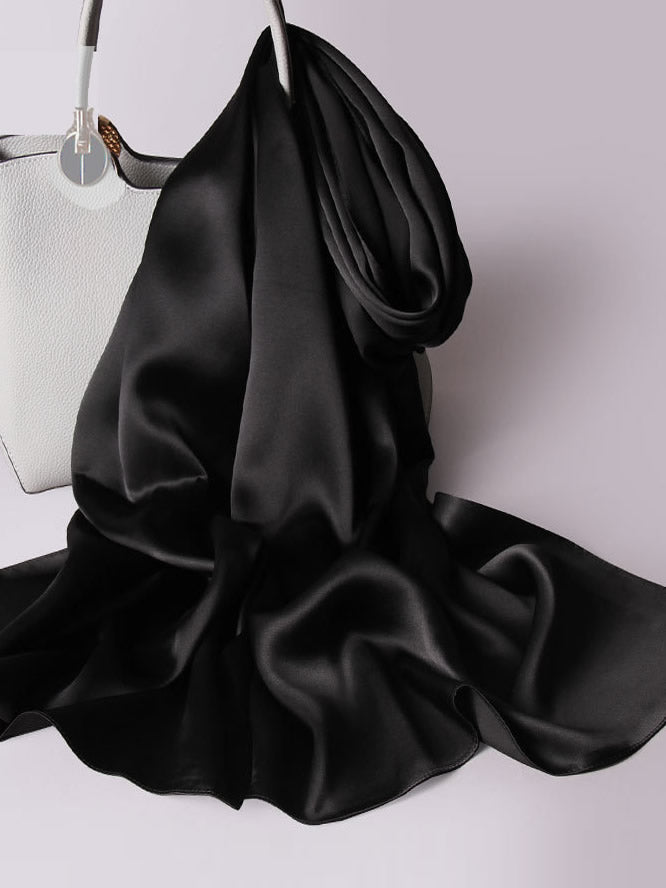 [Negro] SilkSilky-ES Seda Pura Scarf 005