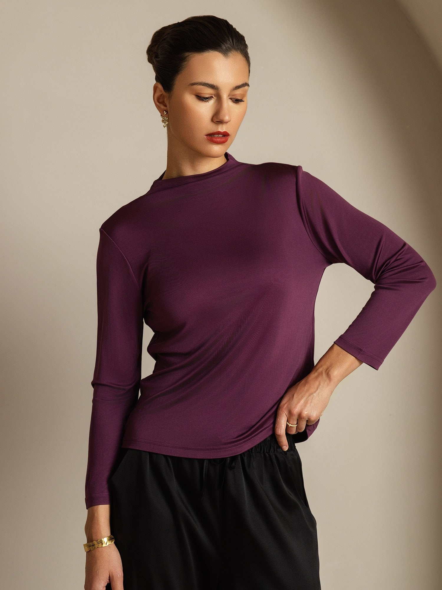 [Púrpura] SilkSilky-ES Seda Pura Womens T-Shirt 003