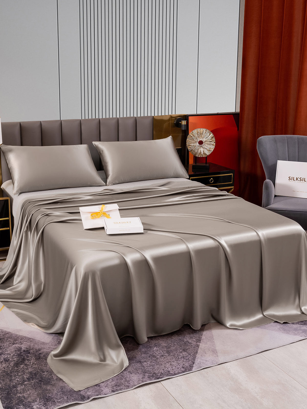 [Gris] SilkSilky-ES 22Momme Seda Pura Bedding Set 003