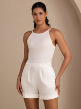 [Blanco] SilkSilky-ES Sleeveless Crew Neck Top de tirantes 003