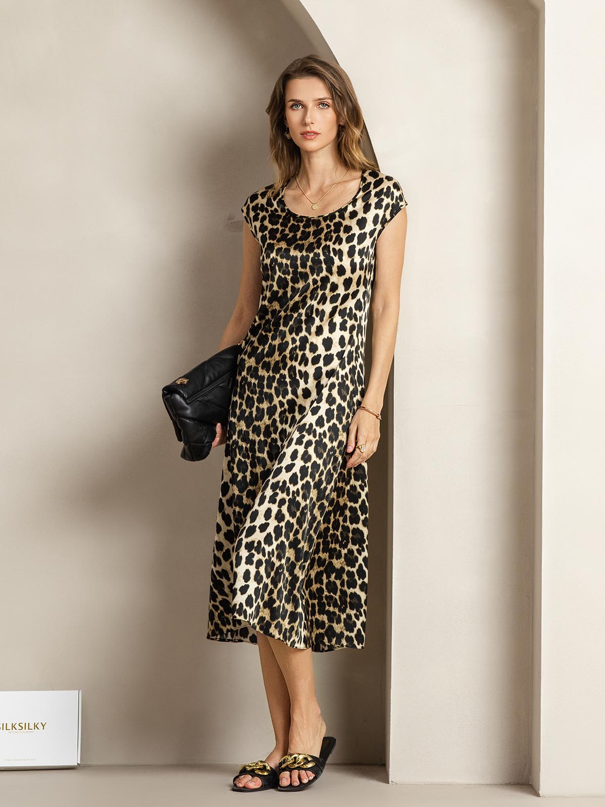 [Leopardo] SilkSilky-ES 19Momme Seda Dress 006