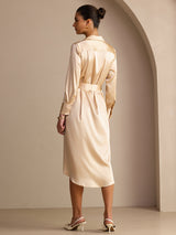 [Champán] SilkSilky-ES Long Sleeve Lapel Collar Vestido 002