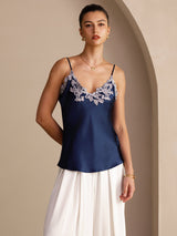 [Azul Oscuro] SilkSilky-ES Spaghetti Strap V Neck Top de tirantes 004