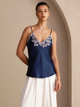 [Azul Oscuro] SilkSilky-ES Spaghetti Strap V Neck Top de tirantes 004