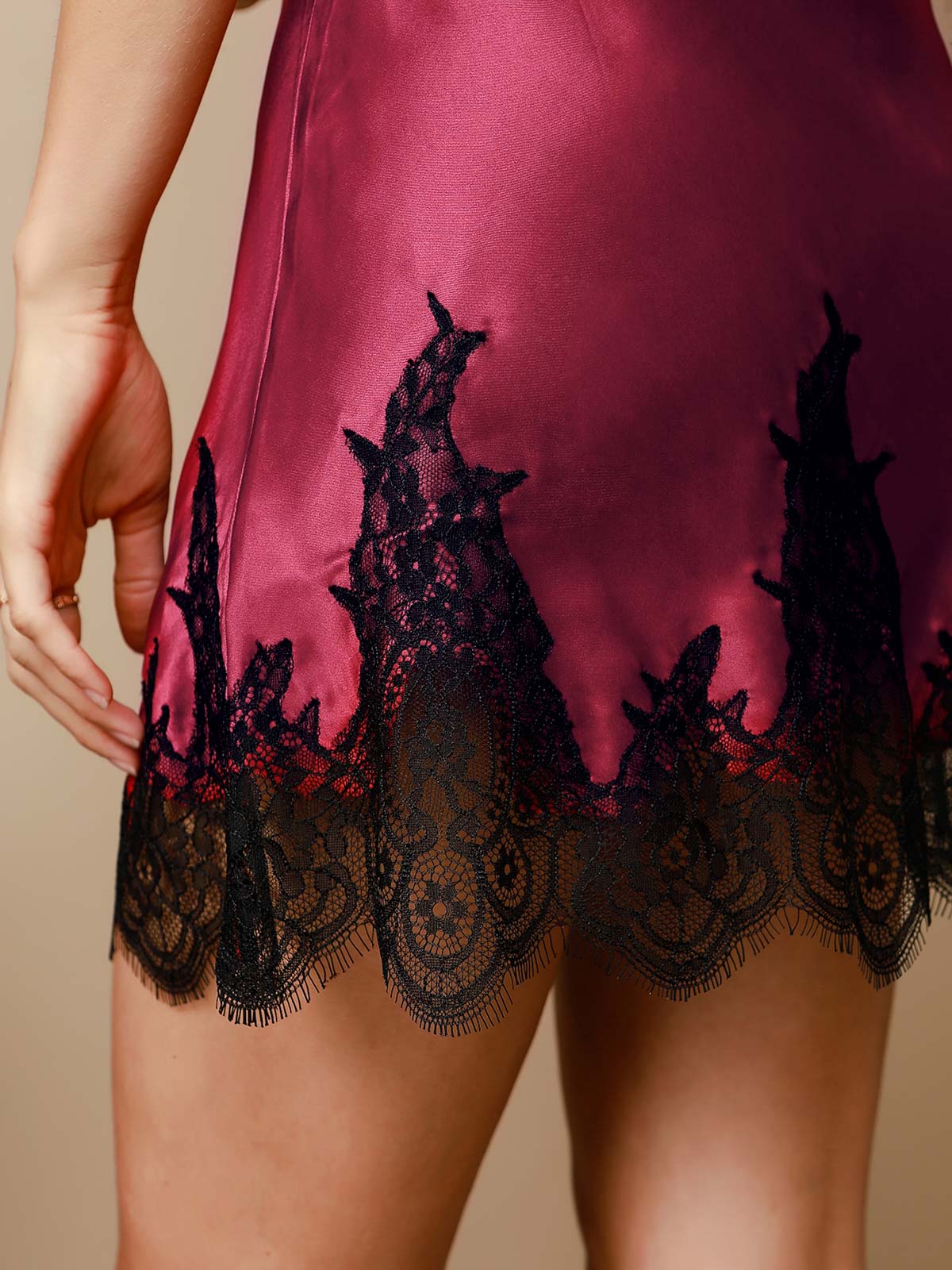 [Dark Red] SilkSilky-CA Pure Silk V Neck Nightgown 006