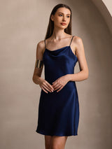[Azul Oscuro] SilkSilky-ES Spaghetti Strap Cowl Neck Vestido 003