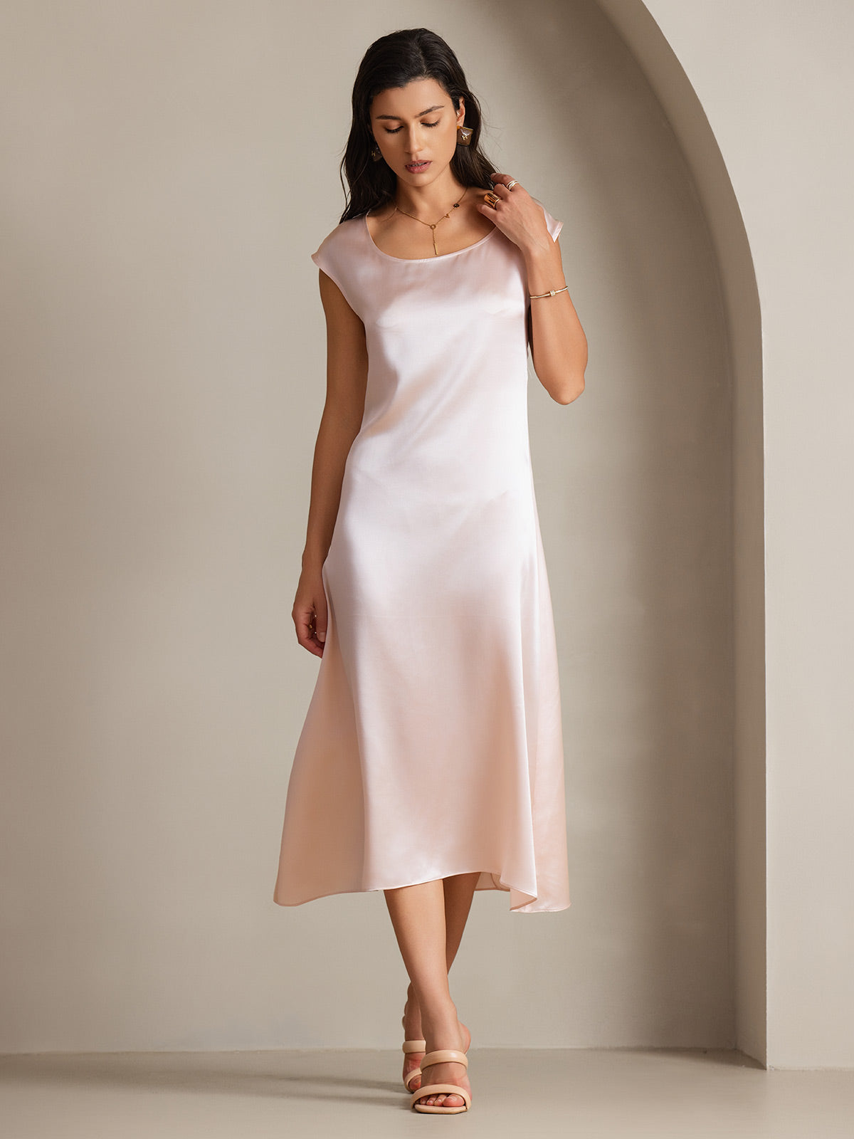 [Rosa] SilkSilky-ES 19Momme Seda Dress 005