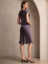 [Gris Púrpura] SilkSilky-ES Cap Sleeve V Neck Camisón 002