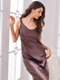 SilkSilky ES Seda Pura Sin mangas Cuello Barco Vestido Café 005