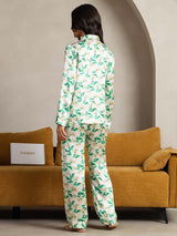 [Floral Verde] SilkSilky-ES Seda Pura Womens Pajamas 003,