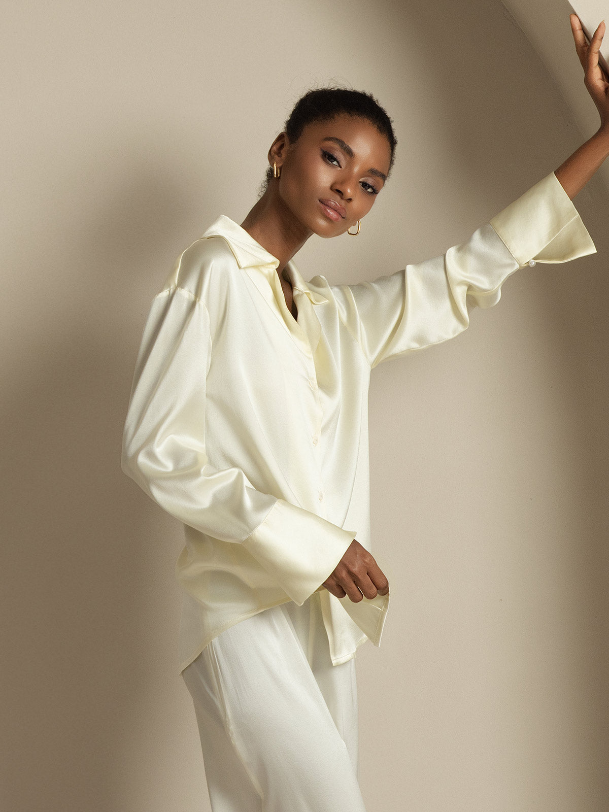 [Marfil] SilkSilky-ES 19Momme Seda Womens Shirt 007