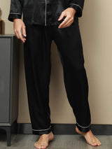 [Negro] SilkSilky-ES Seda Pura Mens Sleep Bottoms 003,