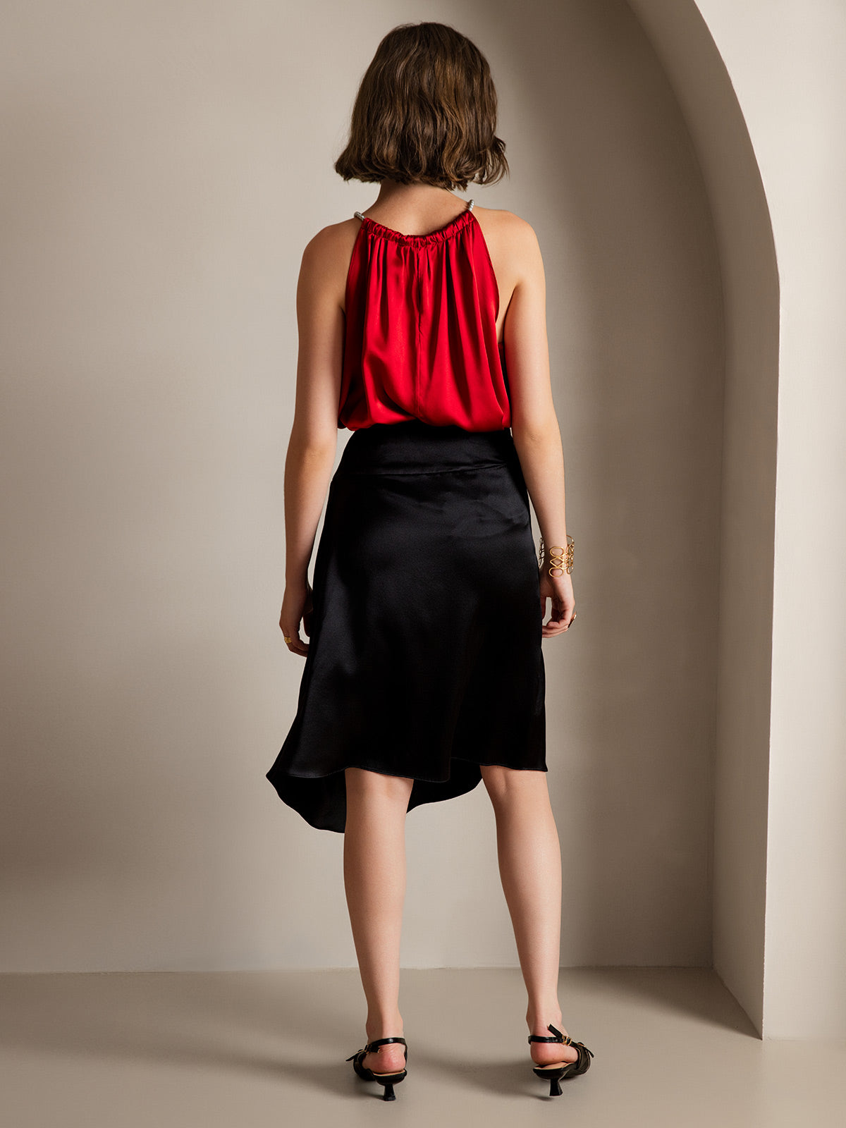 [Negro] SilkSilky-ES 19Momme Seda Skirt 002
