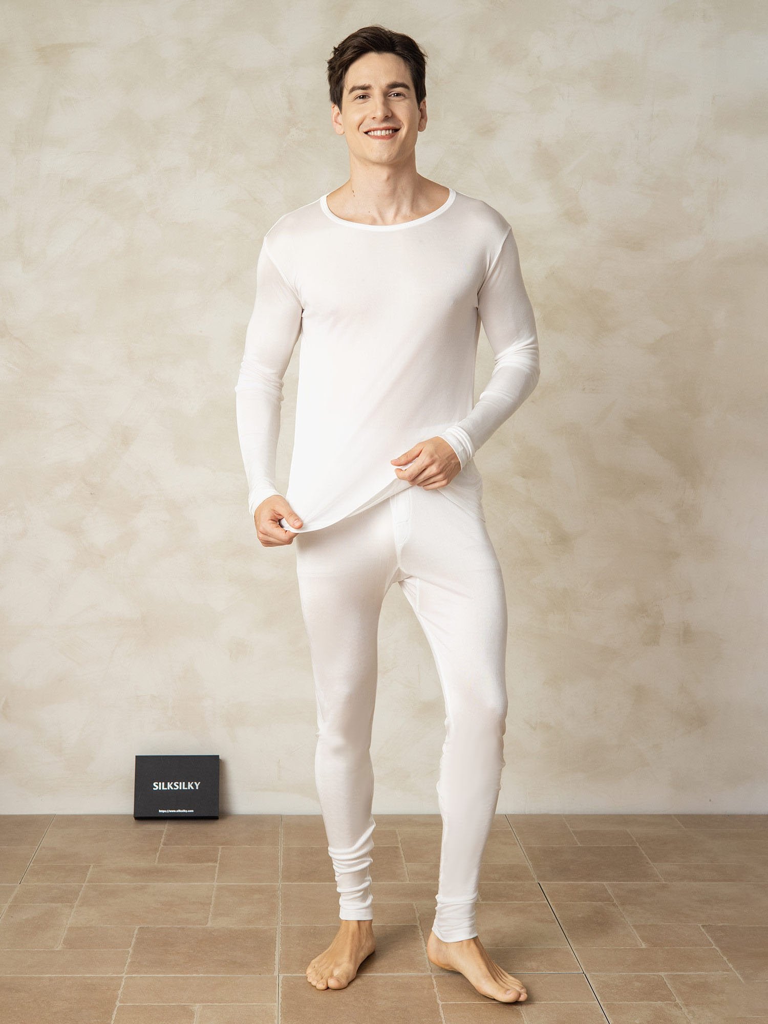 [Blanco] SilkSilky-ES Seda Mens Pajamas 001