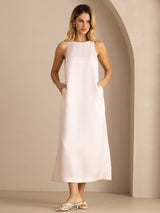 [Rosa Claro] SilkSilky-ES Sleeveless Crew Neck Vestido 001
