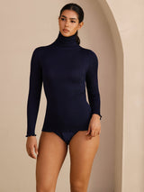 [Azul Oscuro] SilkSilky-ES Long Sleeve Turtle Neck Camisetas de Mujer 005