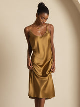 [Marrón] SilkSilky-ES Spaghetti Strap Cuello en U Vestido 007