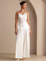[Blanco] SilkSilky-ES Spaghetti Strap V Neck Top de tirantes 006