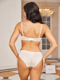 SilkSilky ES Tejido de seda Bra&Panty Set Blanco 003