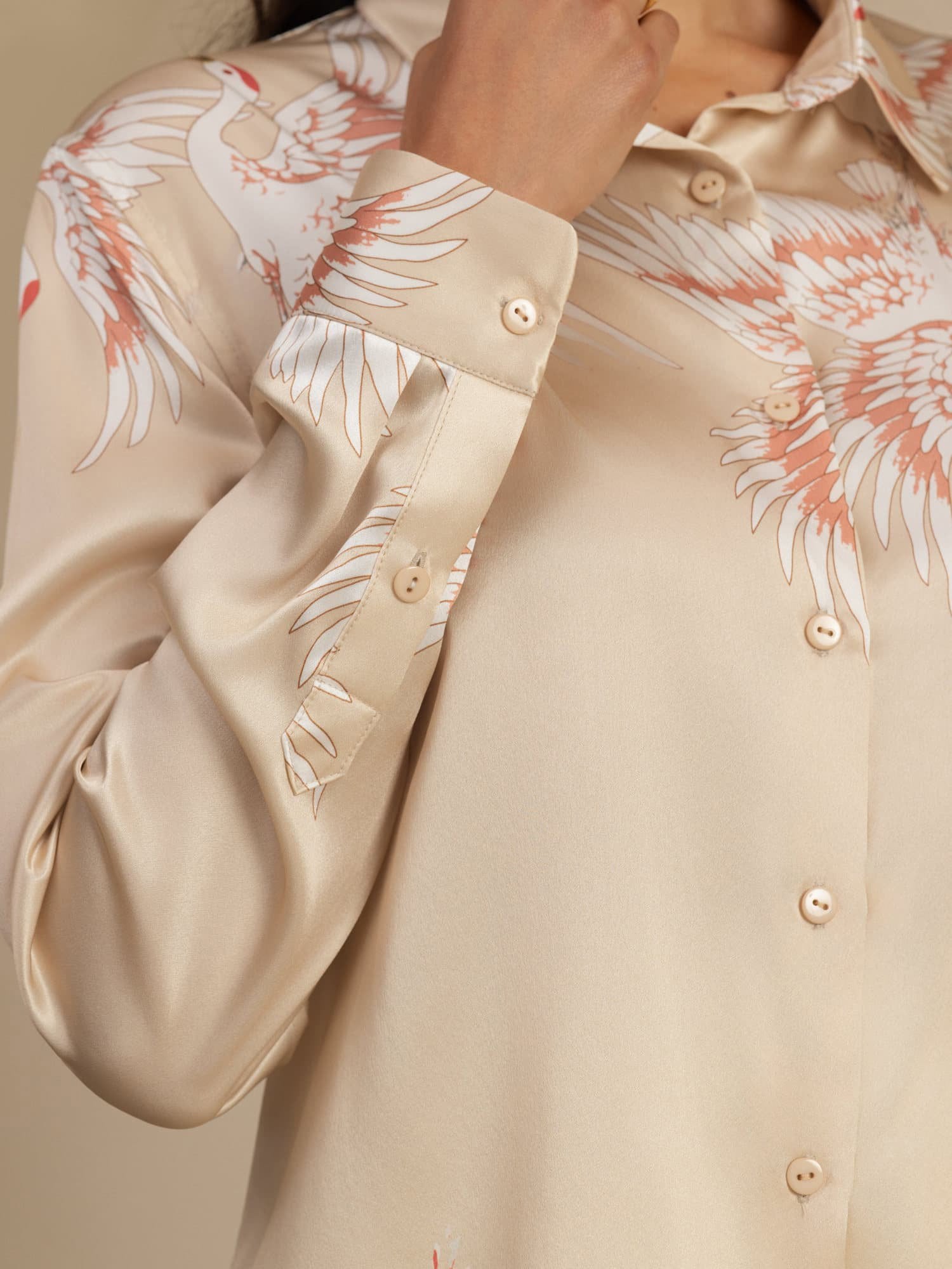 [Champán] SilkSilky-ES 19Momme Manga larga Cuello con Solapa Blusas de Mujer 006